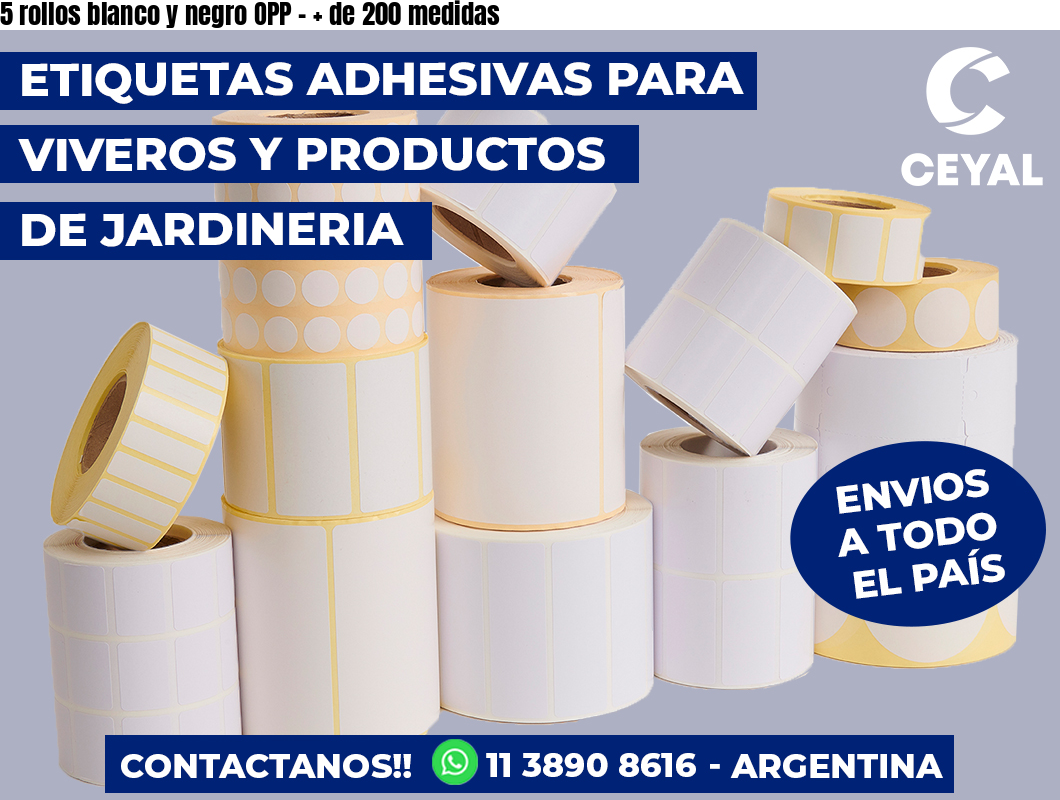 5 rollos blanco y negro OPP - + de 200 medidas