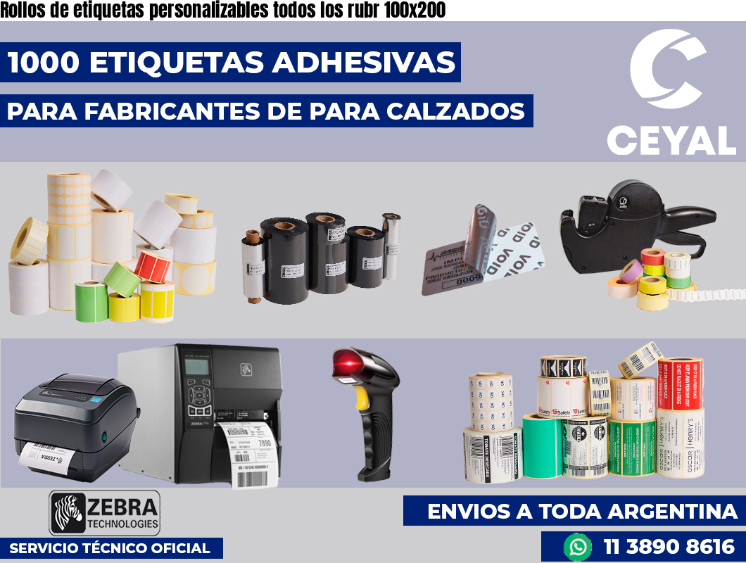 Rollos de etiquetas personalizables todos los rubr 100×200