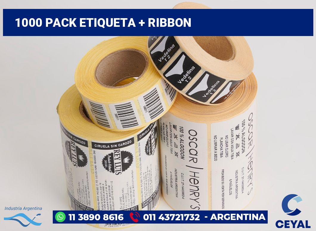 1000 Pack etiqueta + ribbon