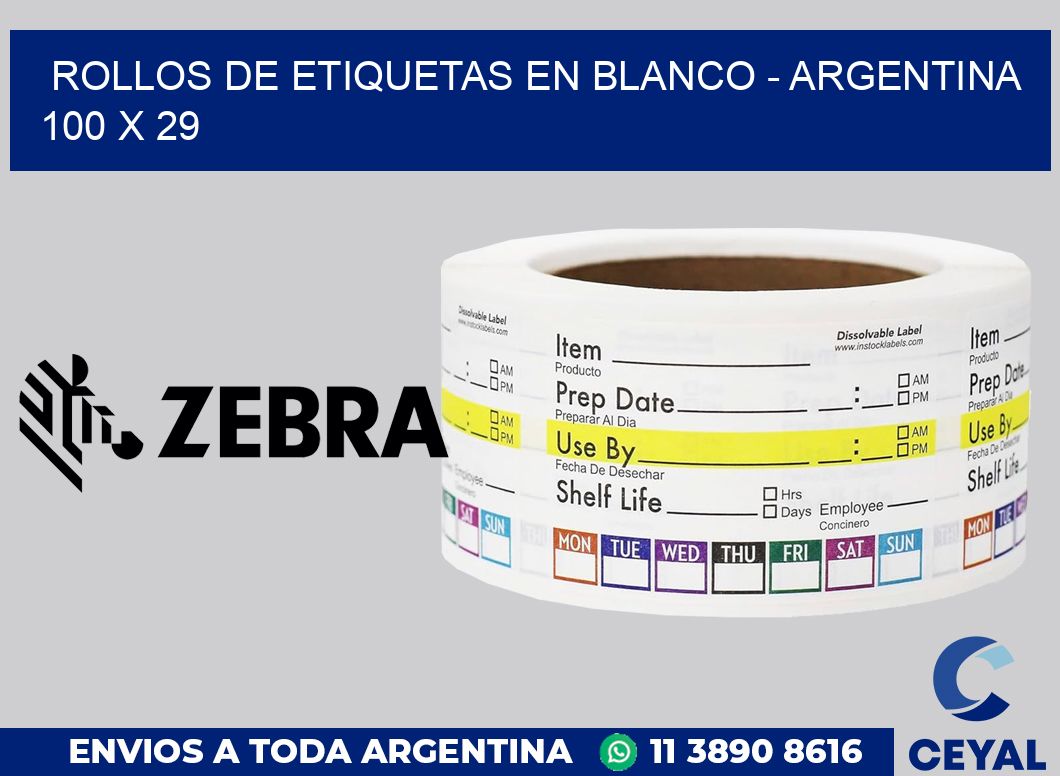 Rollos de etiquetas en blanco - Argentina 100 x 29