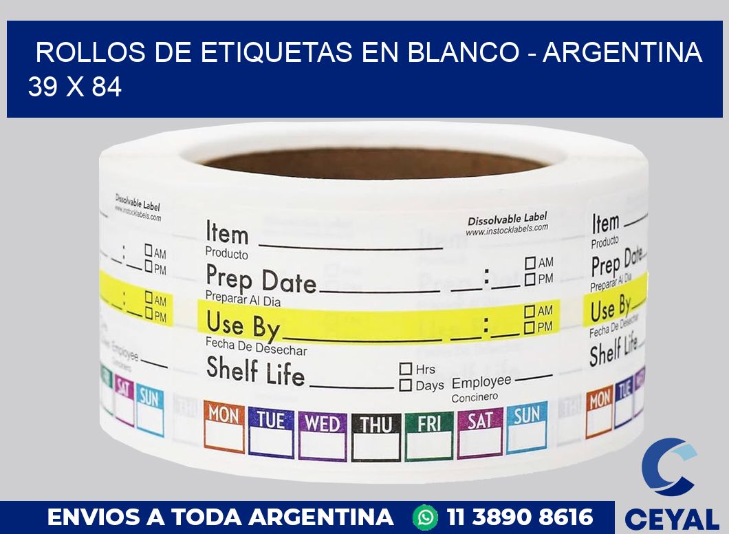 Rollos de etiquetas en blanco – Argentina 39 x 84