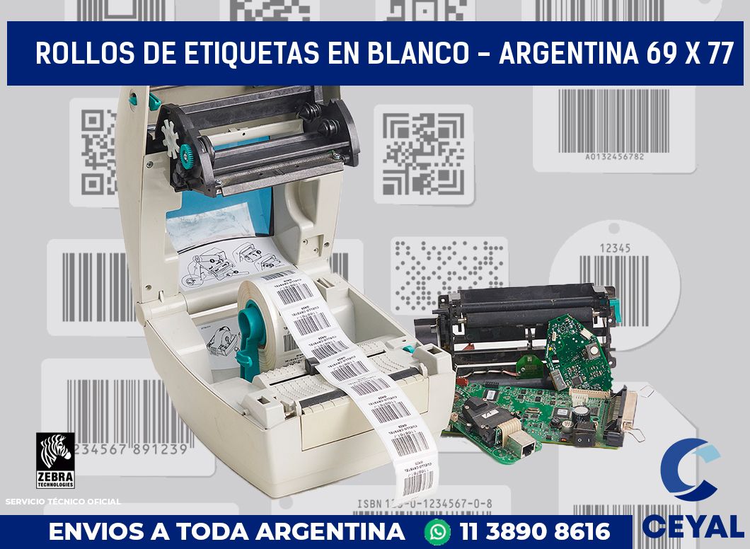 Rollos de etiquetas en blanco - Argentina 69 x 77