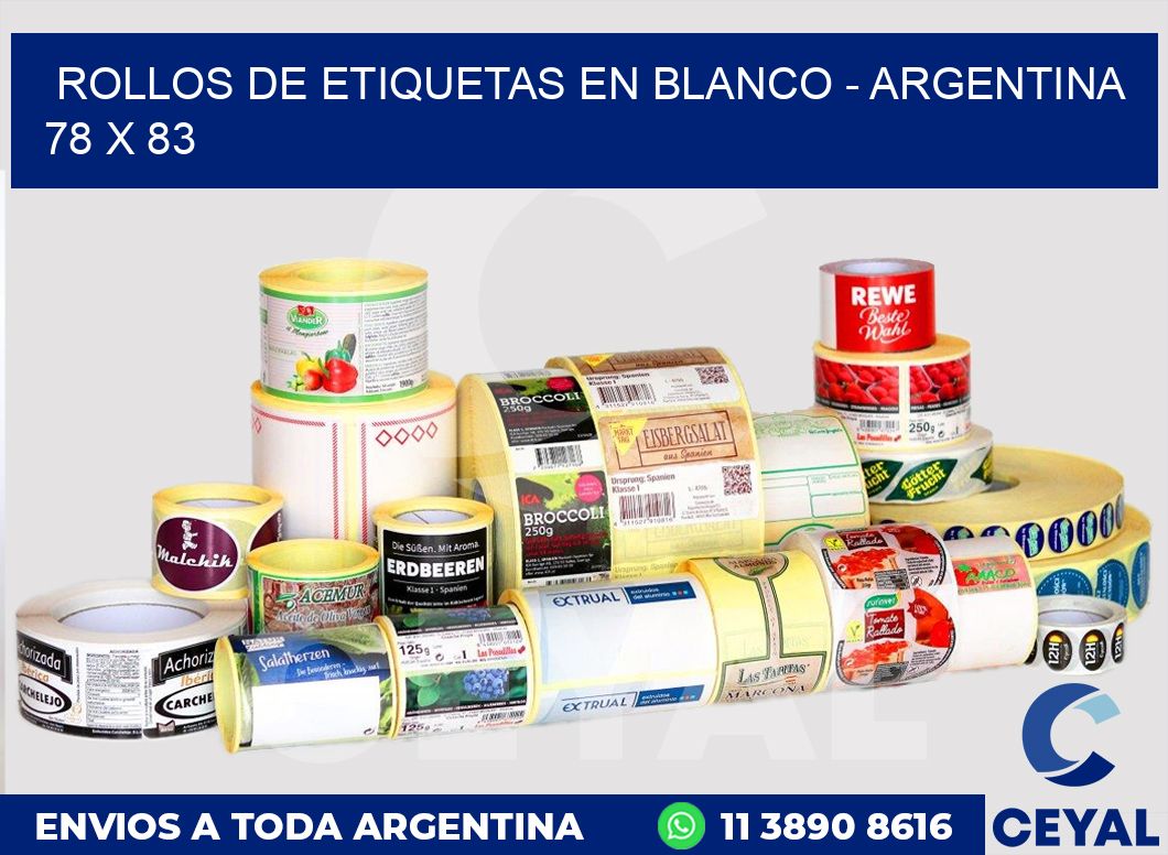 Rollos de etiquetas en blanco – Argentina 78 x 83