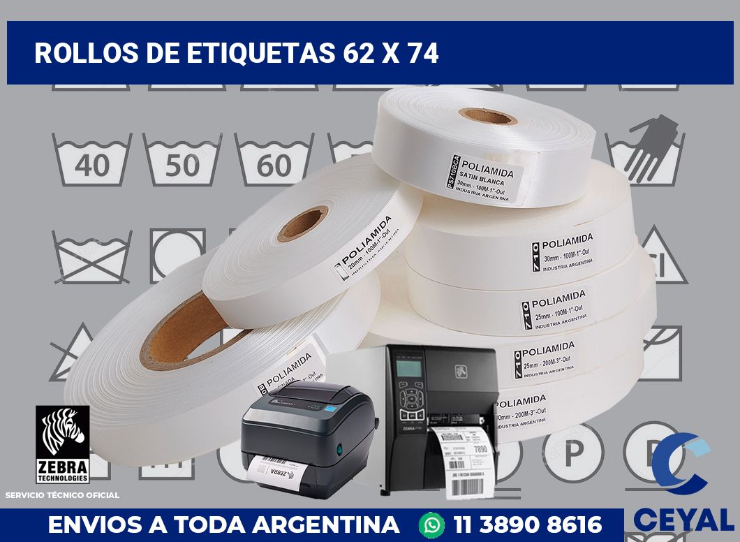 rollos de etiquetas 62 x 74
