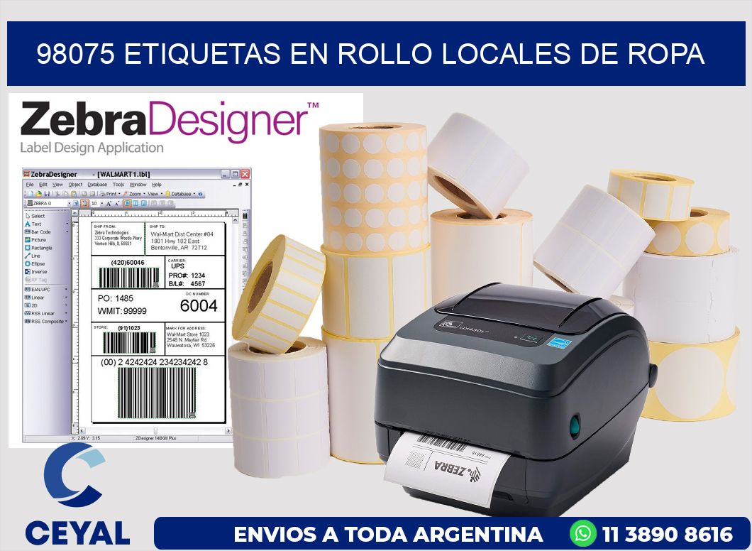 98075 Etiquetas en rollo locales de ropa