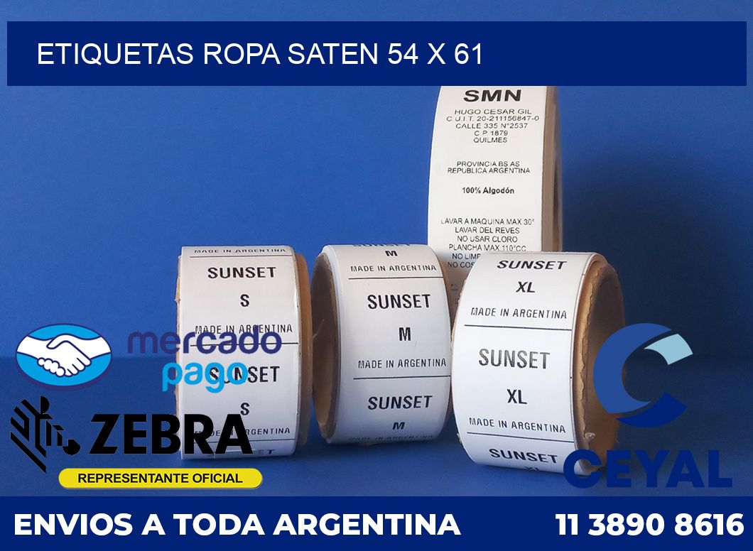 Etiquetas ropa saten 54 x 61
