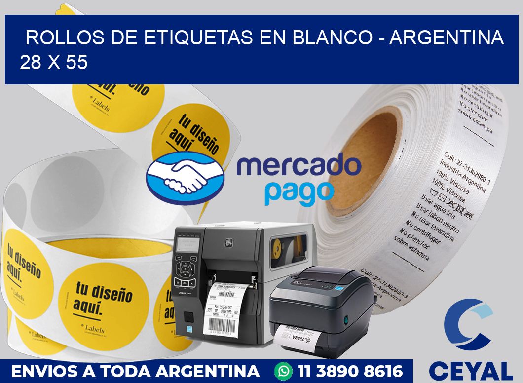 Rollos de etiquetas en blanco - Argentina 28 x 55