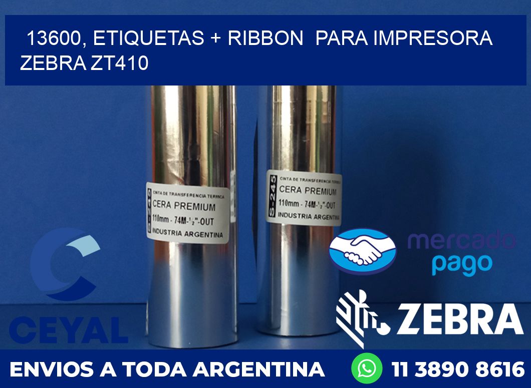 13600, etiquetas + ribbon  para impresora zebra ZT410