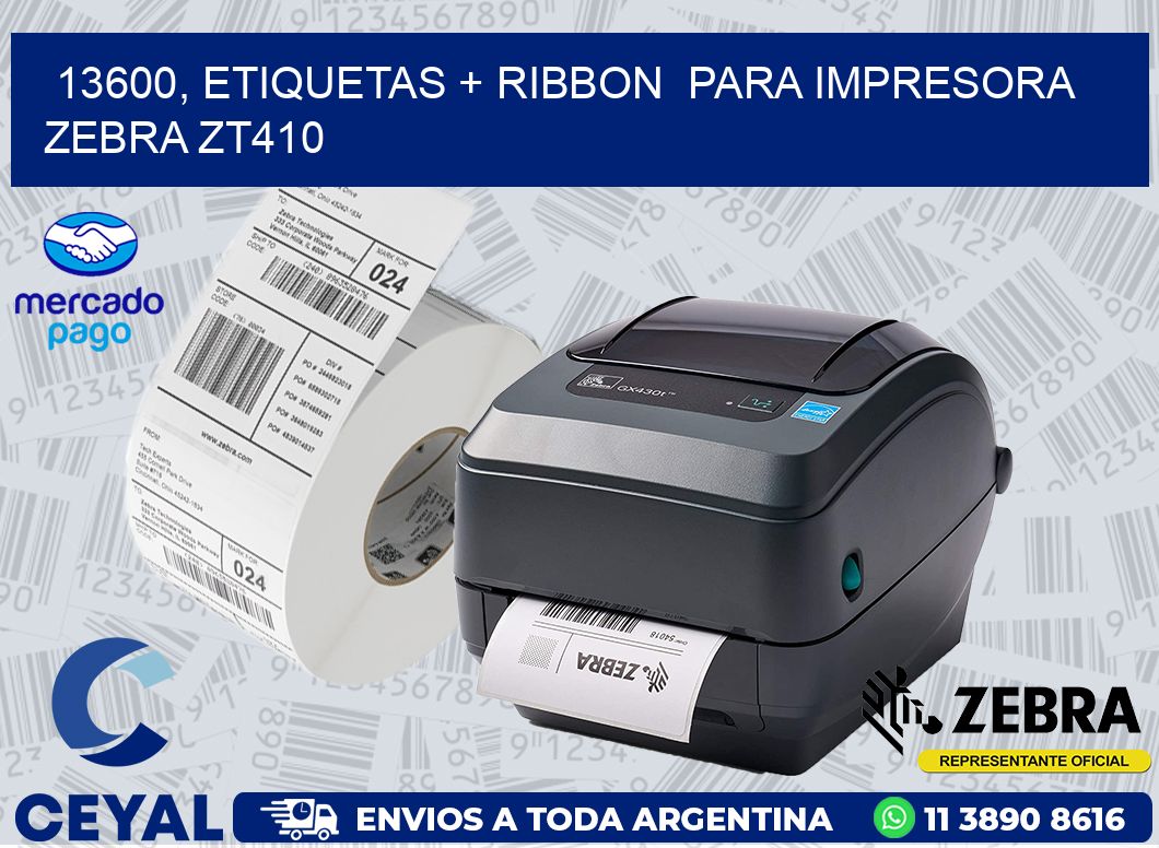 13600, etiquetas + ribbon  para impresora zebra ZT410