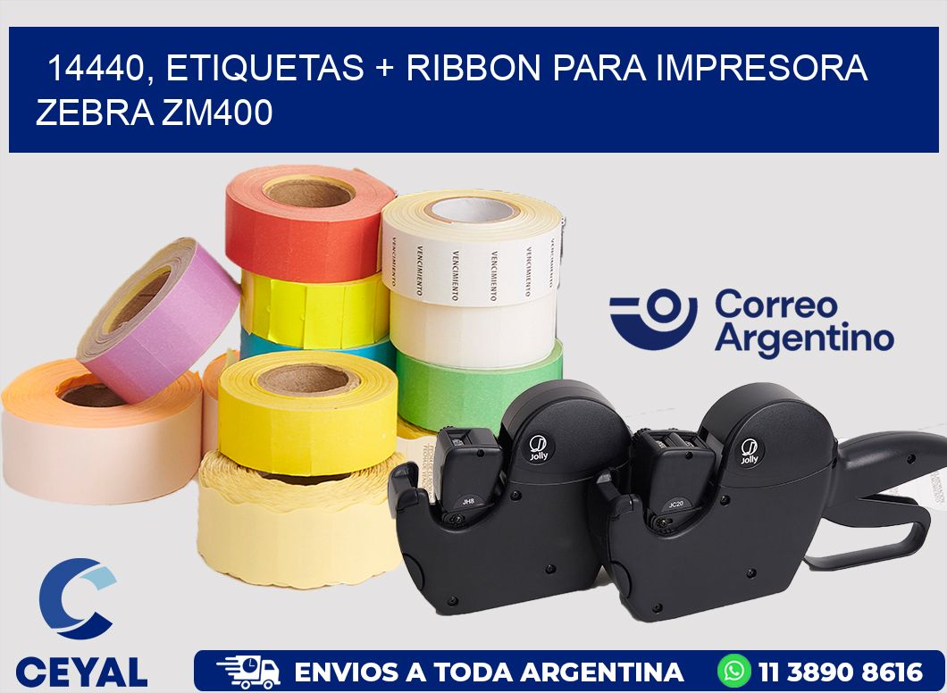 14440, etiquetas + ribbon para impresora zebra ZM400