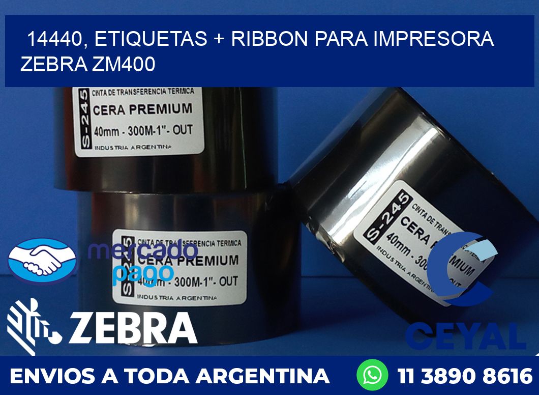 14440, etiquetas + ribbon para impresora zebra ZM400