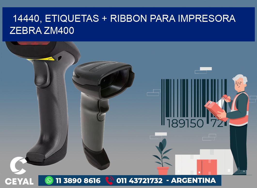 14440, etiquetas + ribbon para impresora zebra ZM400