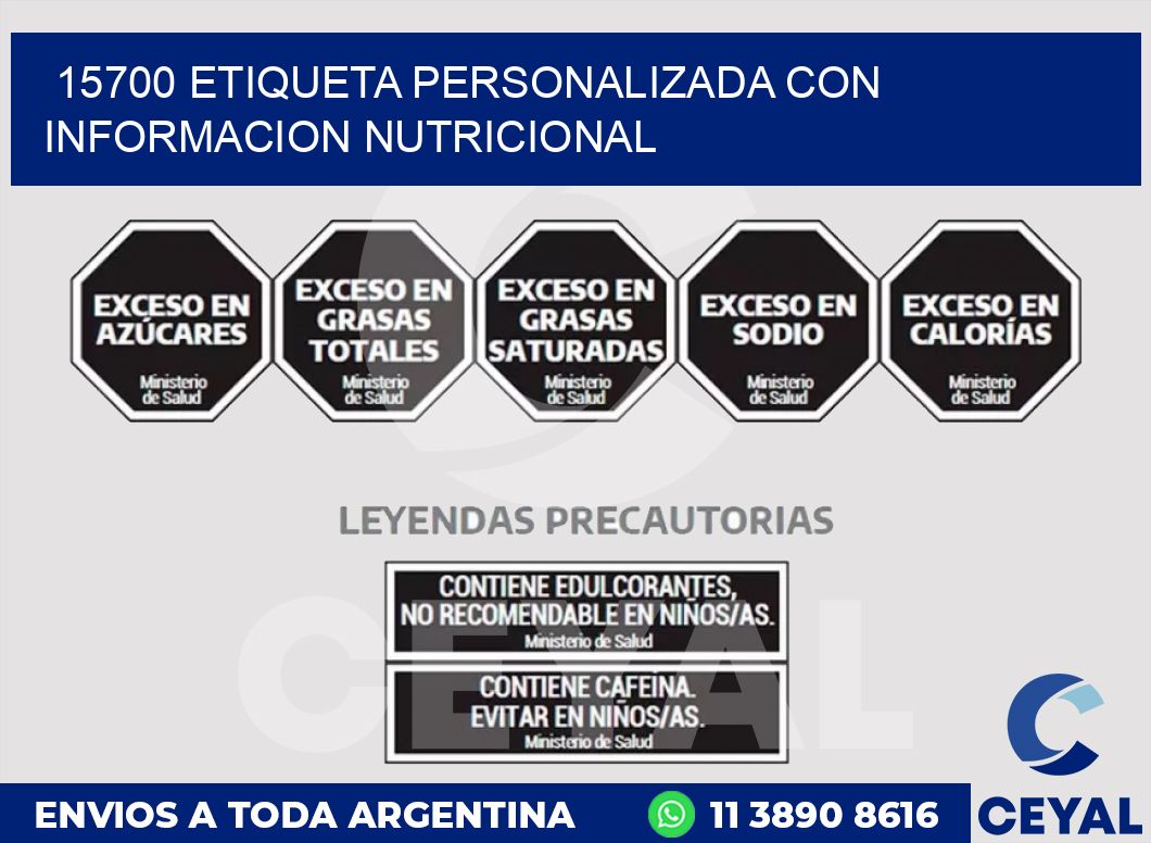 15700 ETIQUETA PERSONALIZADA CON INFORMACION NUTRICIONAL