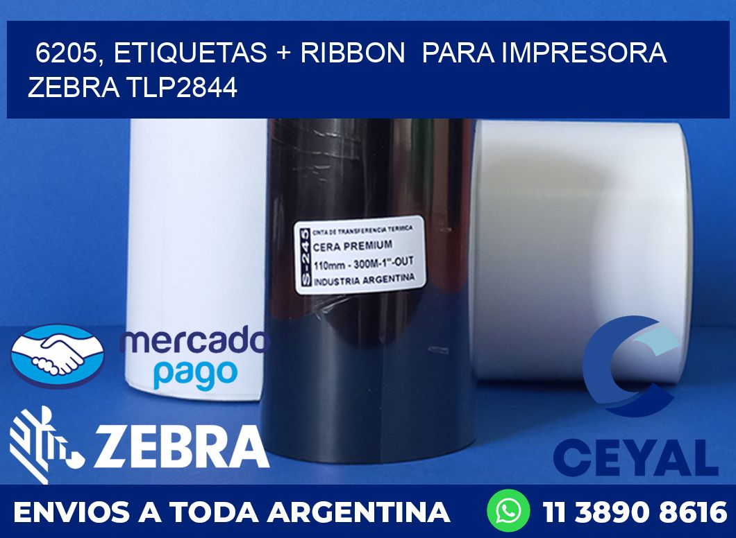 6205, etiquetas + ribbon  para impresora zebra TLP2844