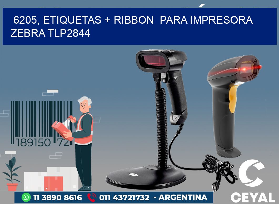 6205, etiquetas + ribbon  para impresora zebra TLP2844