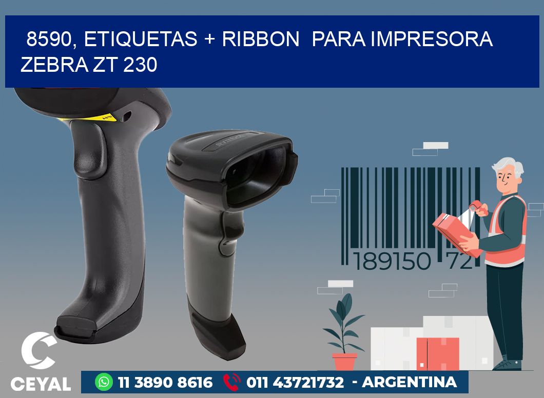 8590, etiquetas + ribbon  para impresora zebra ZT 230