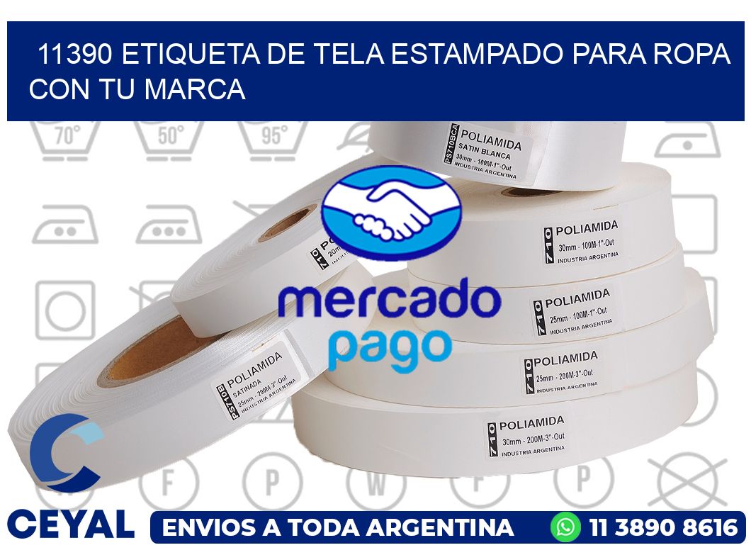 11390 ETIQUETA DE TELA ESTAMPADO PARA ROPA CON TU MARCA