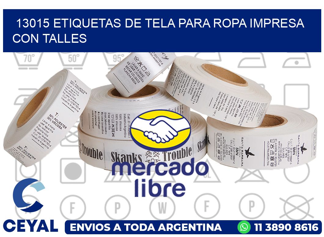 13015 ETIQUETAS DE TELA PARA ROPA IMPRESA CON TALLES