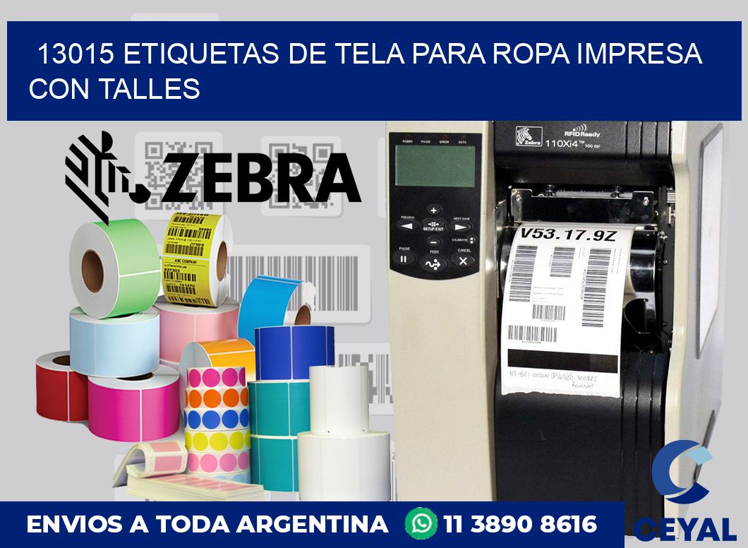 13015 ETIQUETAS DE TELA PARA ROPA IMPRESA CON TALLES