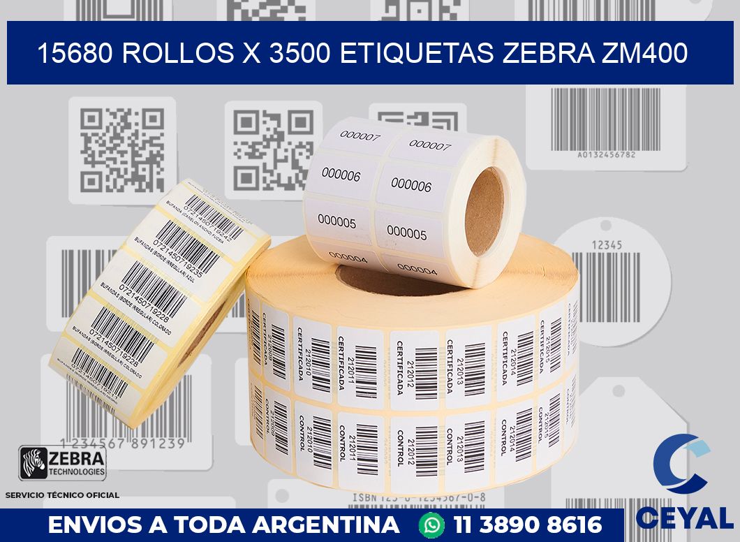 15680 Rollos x 3500 etiquetas zebra zm400