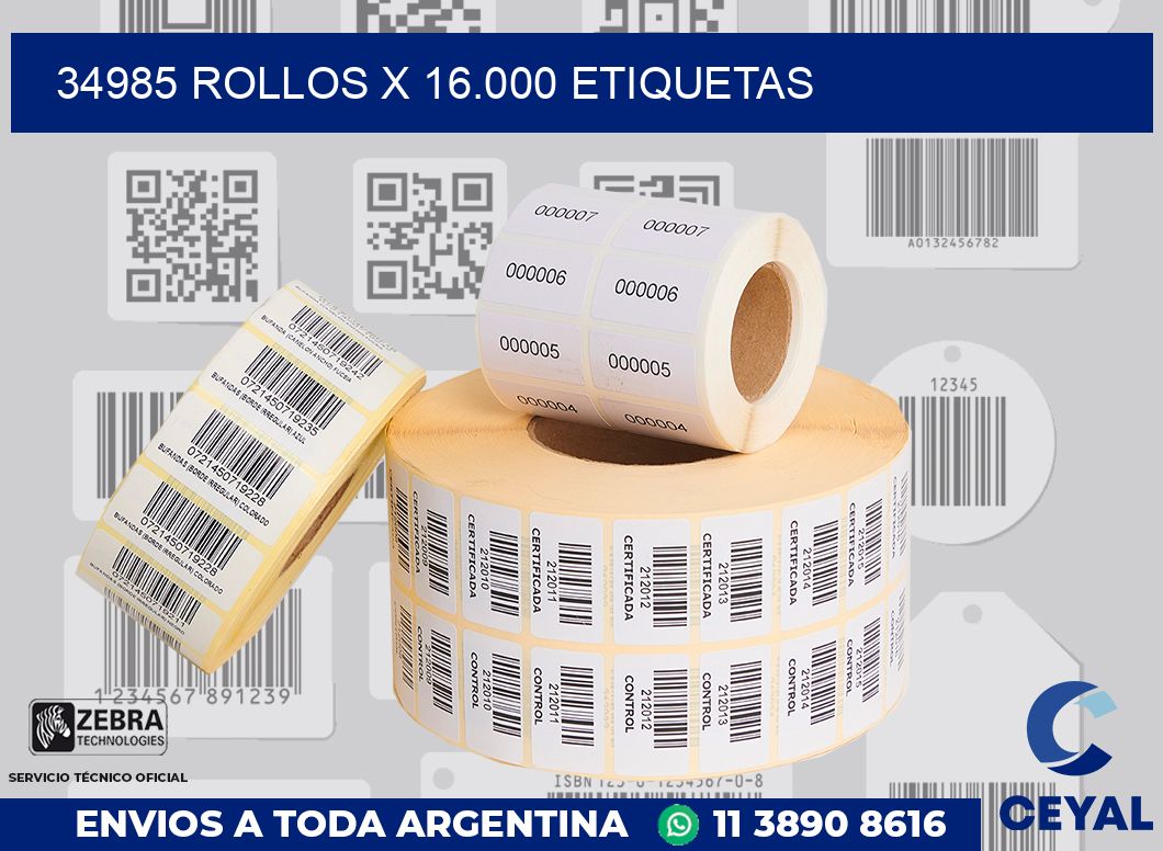 34985 Rollos x 16.000 etiquetas