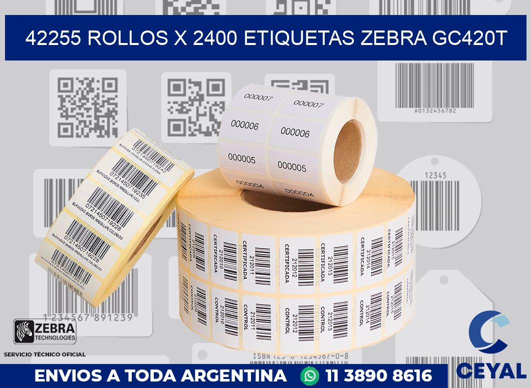 42255 Rollos x 2400 etiquetas zebra gc420t