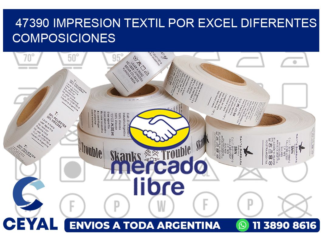 47390 IMPRESION TEXTIL POR EXCEL DIFERENTES COMPOSICIONES