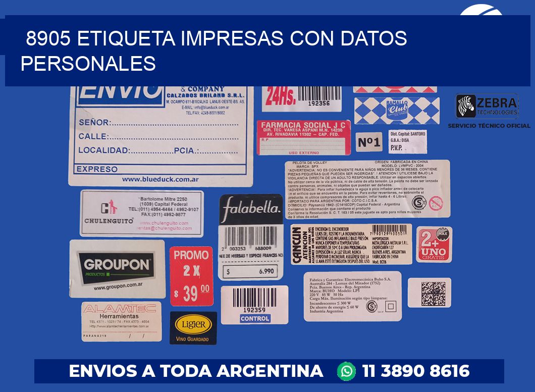 8905 ETIQUETA IMPRESAS CON DATOS PERSONALES