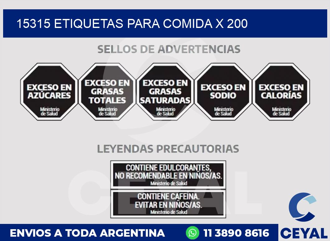 15315 ETIQUETAS PARA COMIDA x 200