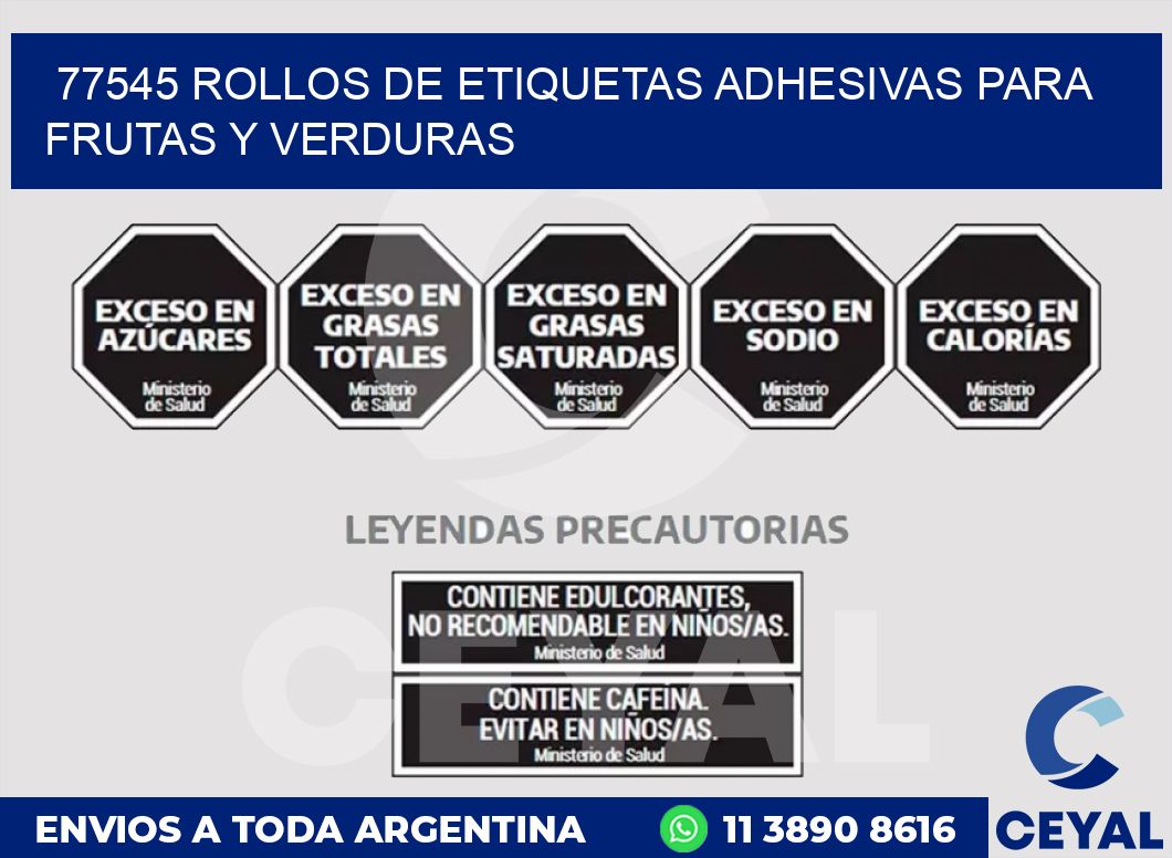 77545 ROLLOS DE ETIQUETAS ADHESIVAS PARA FRUTAS Y VERDURAS