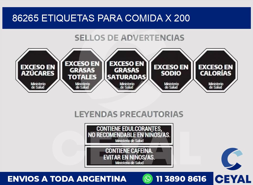 86265 ETIQUETAS PARA COMIDA x 200