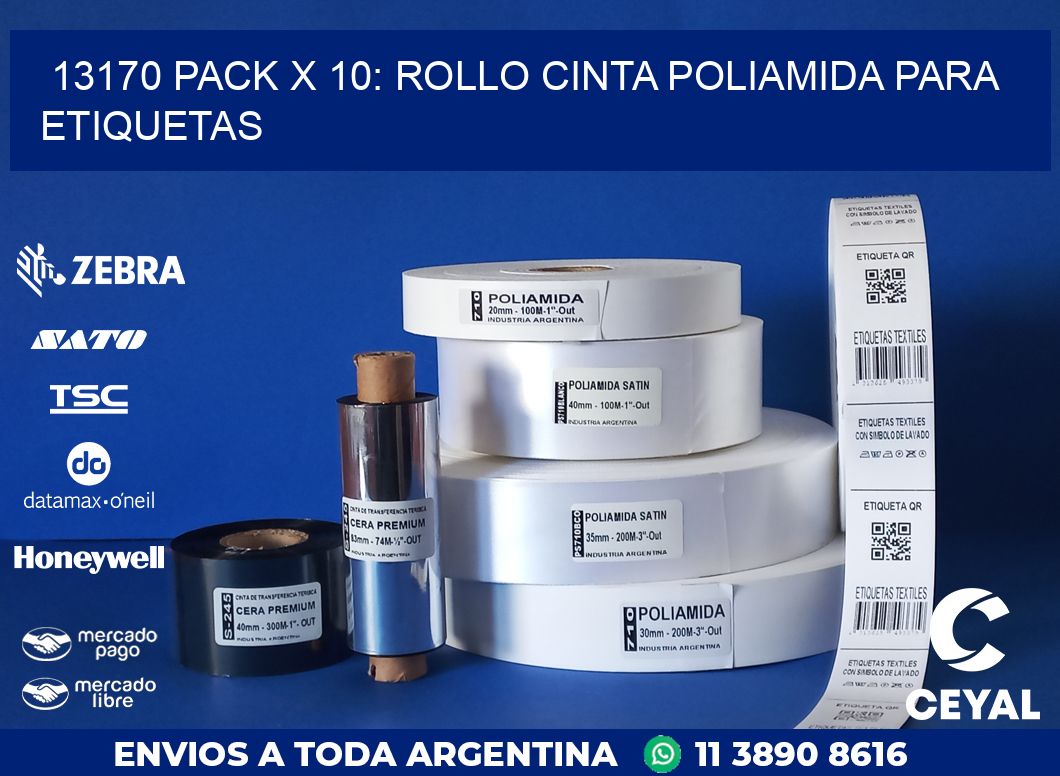 13170 PACK X 10: ROLLO CINTA POLIAMIDA PARA ETIQUETAS