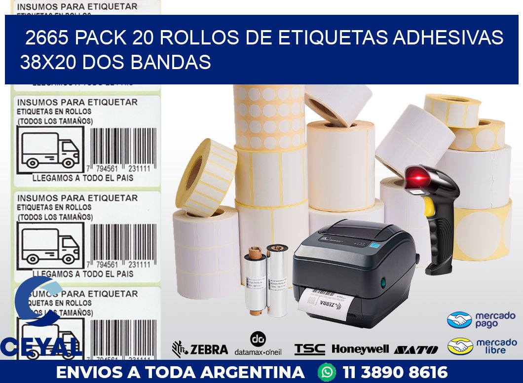 2665 PACK 20 ROLLOS DE ETIQUETAS ADHESIVAS 38X20 DOS BANDAS