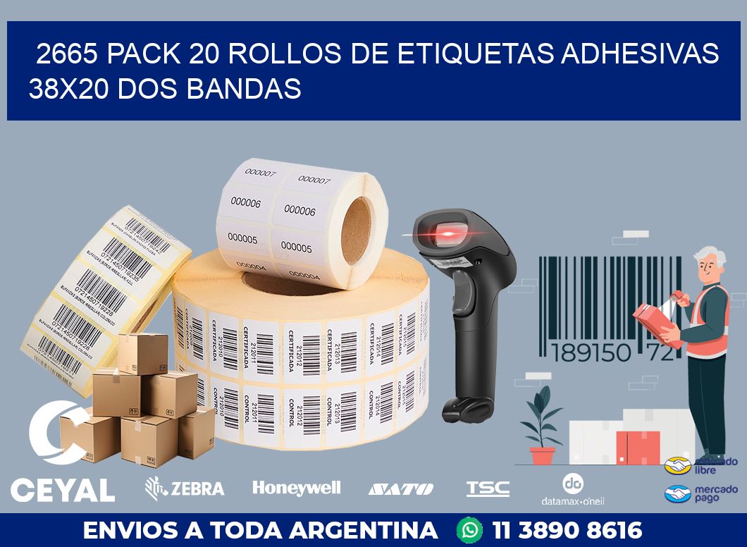 2665 PACK 20 ROLLOS DE ETIQUETAS ADHESIVAS 38X20 DOS BANDAS