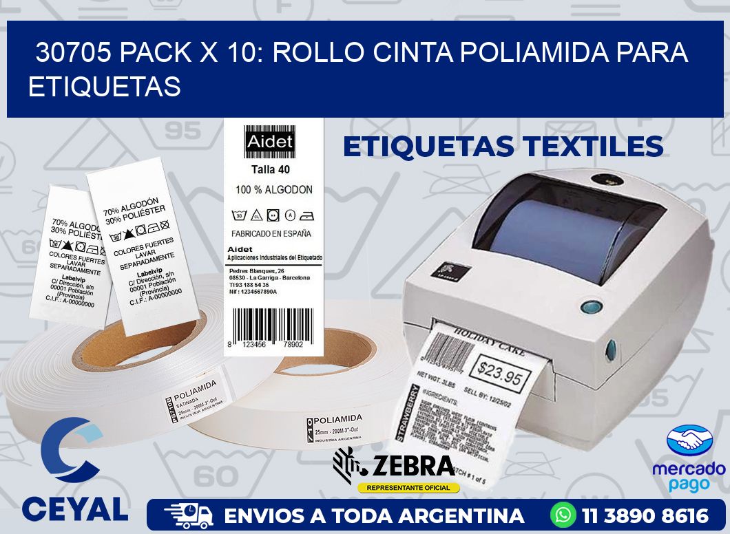 30705 PACK X 10: ROLLO CINTA POLIAMIDA PARA ETIQUETAS