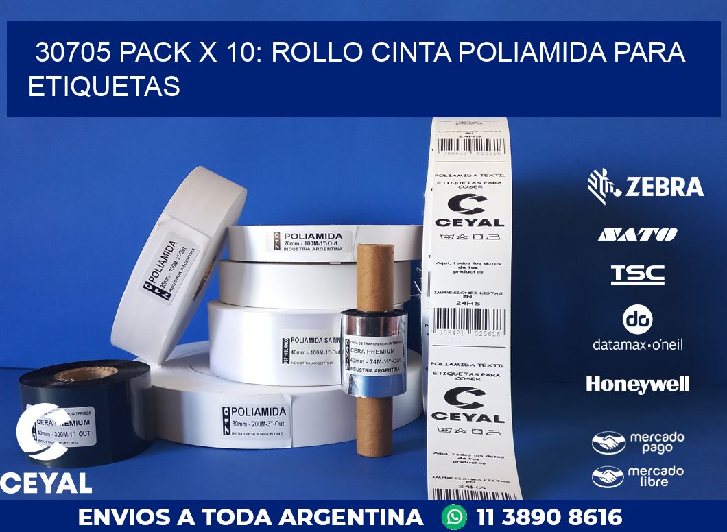 30705 PACK X 10: ROLLO CINTA POLIAMIDA PARA ETIQUETAS