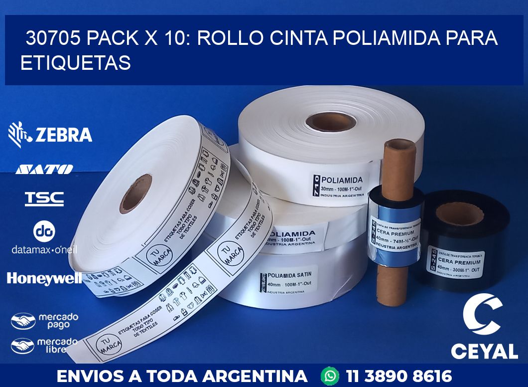 30705 PACK X 10: ROLLO CINTA POLIAMIDA PARA ETIQUETAS