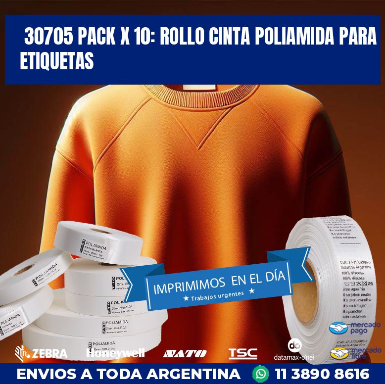 30705 PACK X 10: ROLLO CINTA POLIAMIDA PARA ETIQUETAS