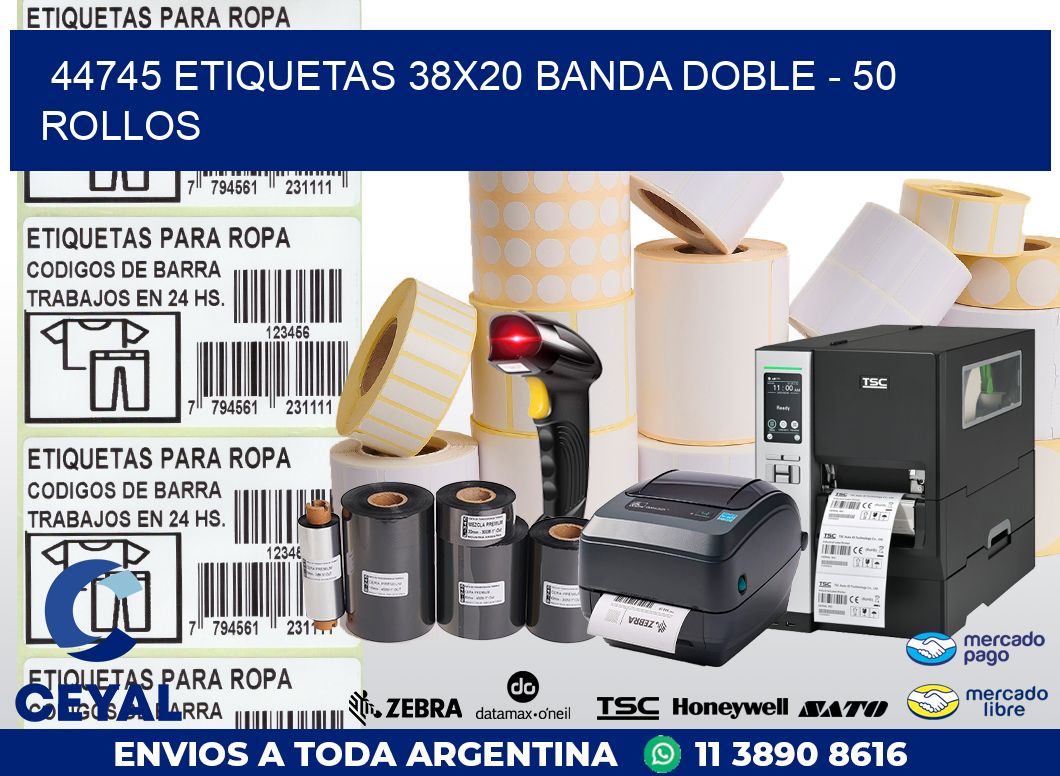 44745 ETIQUETAS 38X20 BANDA DOBLE - 50 ROLLOS