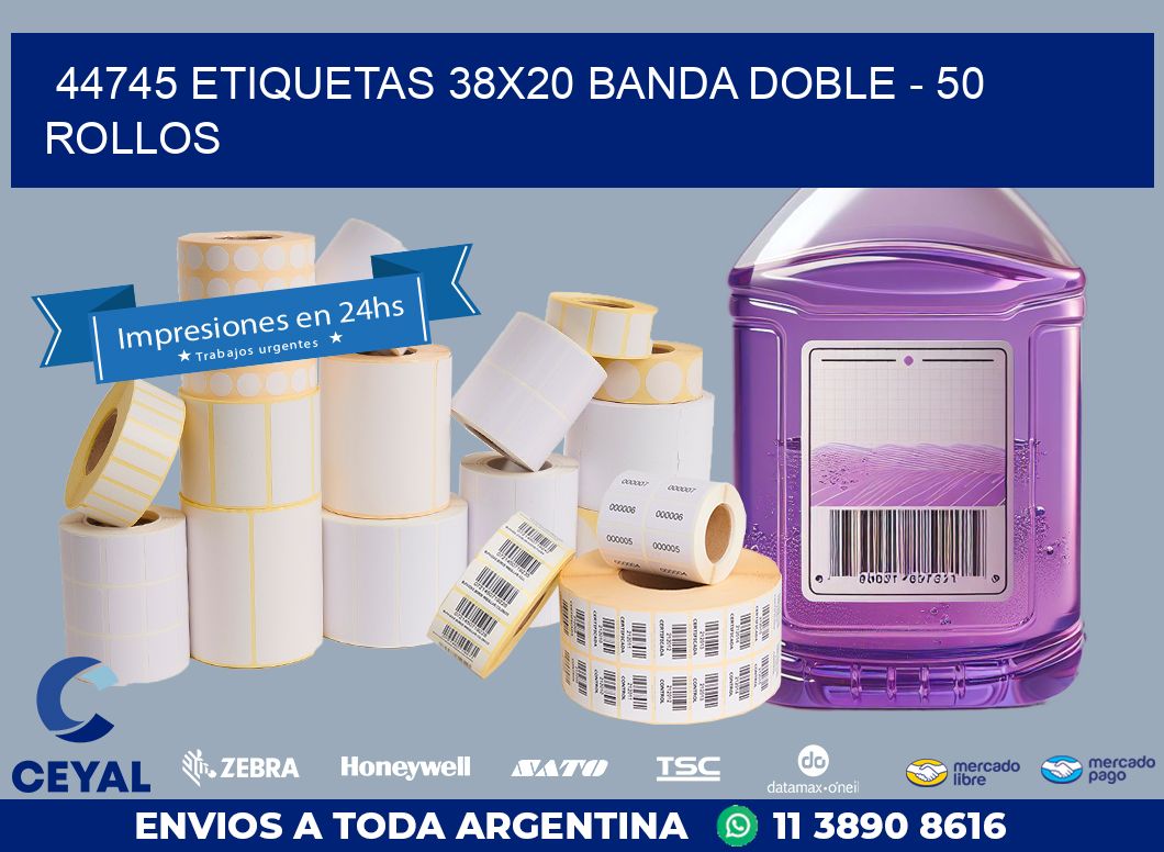 44745 ETIQUETAS 38X20 BANDA DOBLE – 50 ROLLOS