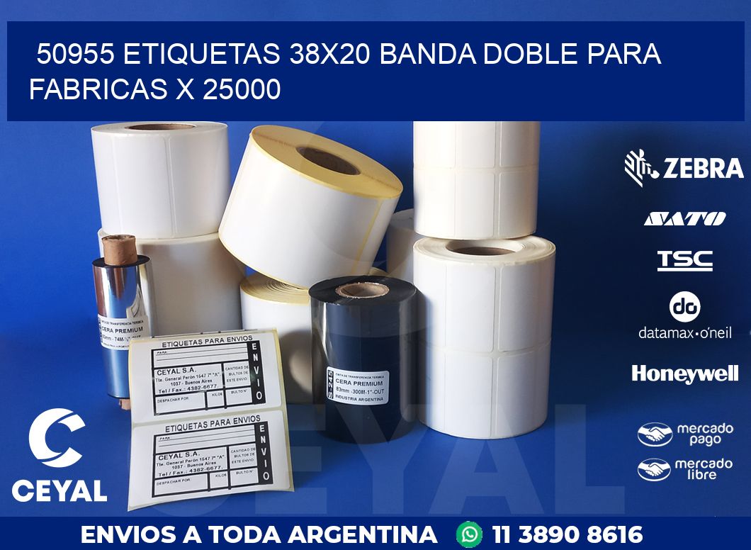 50955 ETIQUETAS 38X20 BANDA DOBLE PARA FABRICAS X 25000