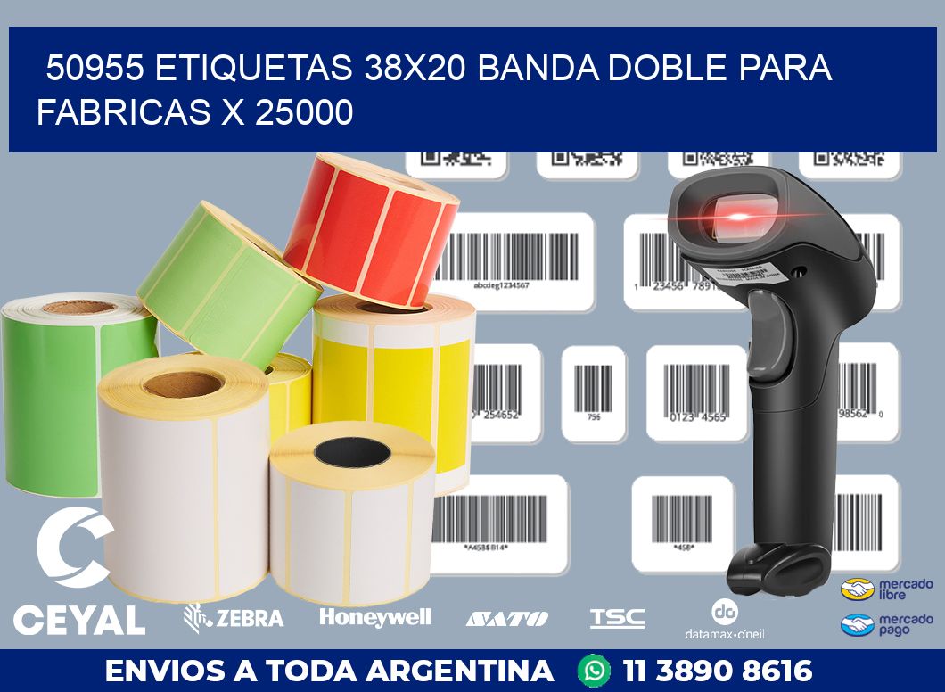 50955 ETIQUETAS 38X20 BANDA DOBLE PARA FABRICAS X 25000