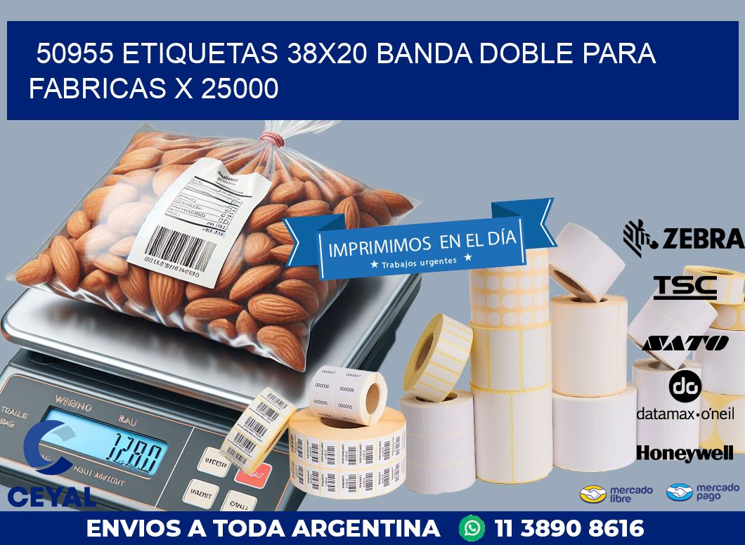 50955 ETIQUETAS 38X20 BANDA DOBLE PARA FABRICAS X 25000