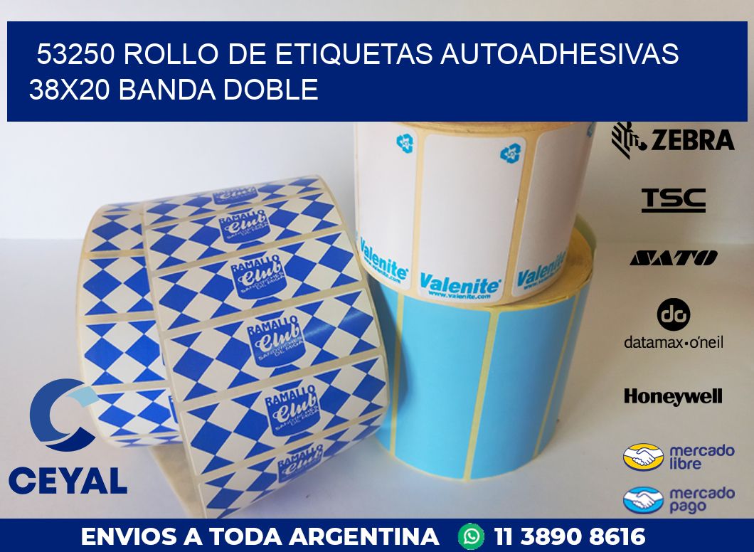 53250 ROLLO DE ETIQUETAS AUTOADHESIVAS 38X20 BANDA DOBLE