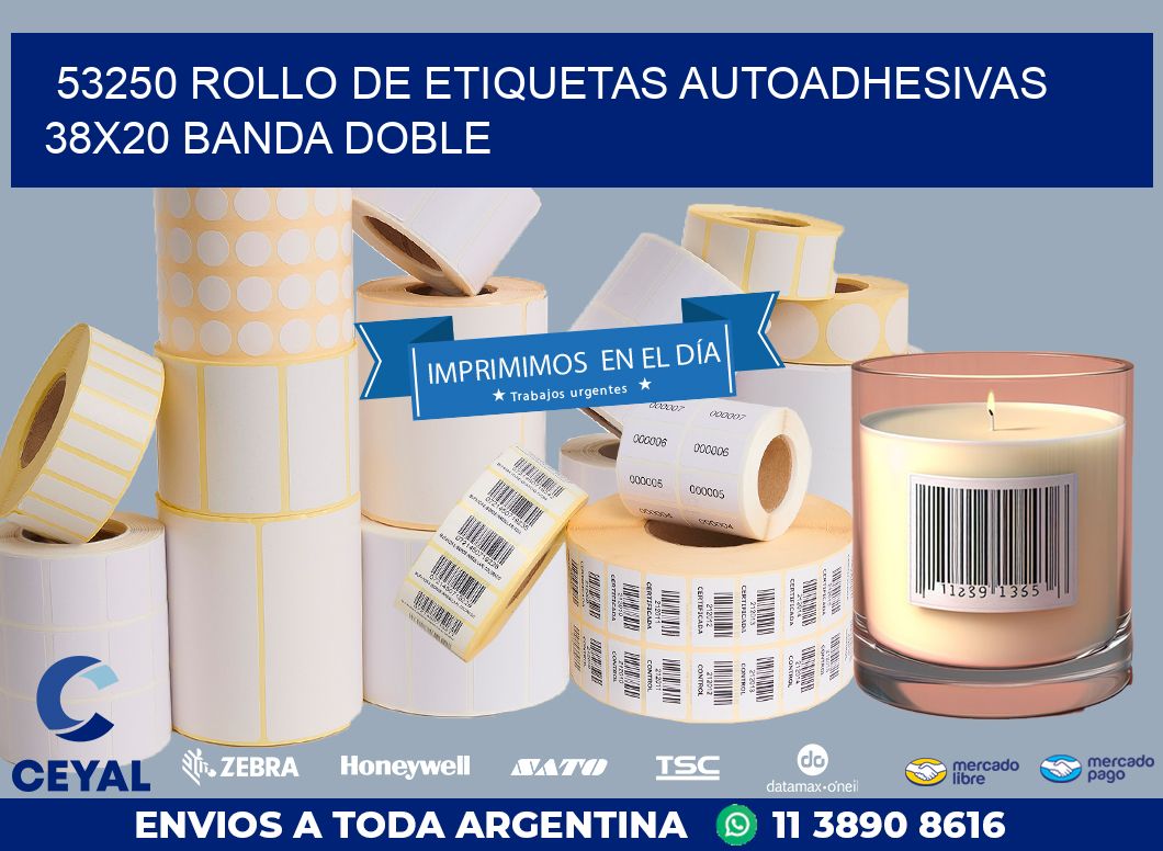 53250 ROLLO DE ETIQUETAS AUTOADHESIVAS 38X20 BANDA DOBLE