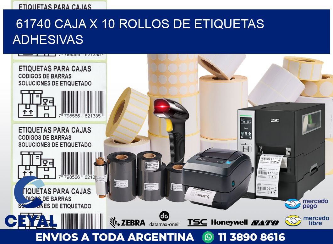 61740 CAJA X 10 ROLLOS DE ETIQUETAS ADHESIVAS