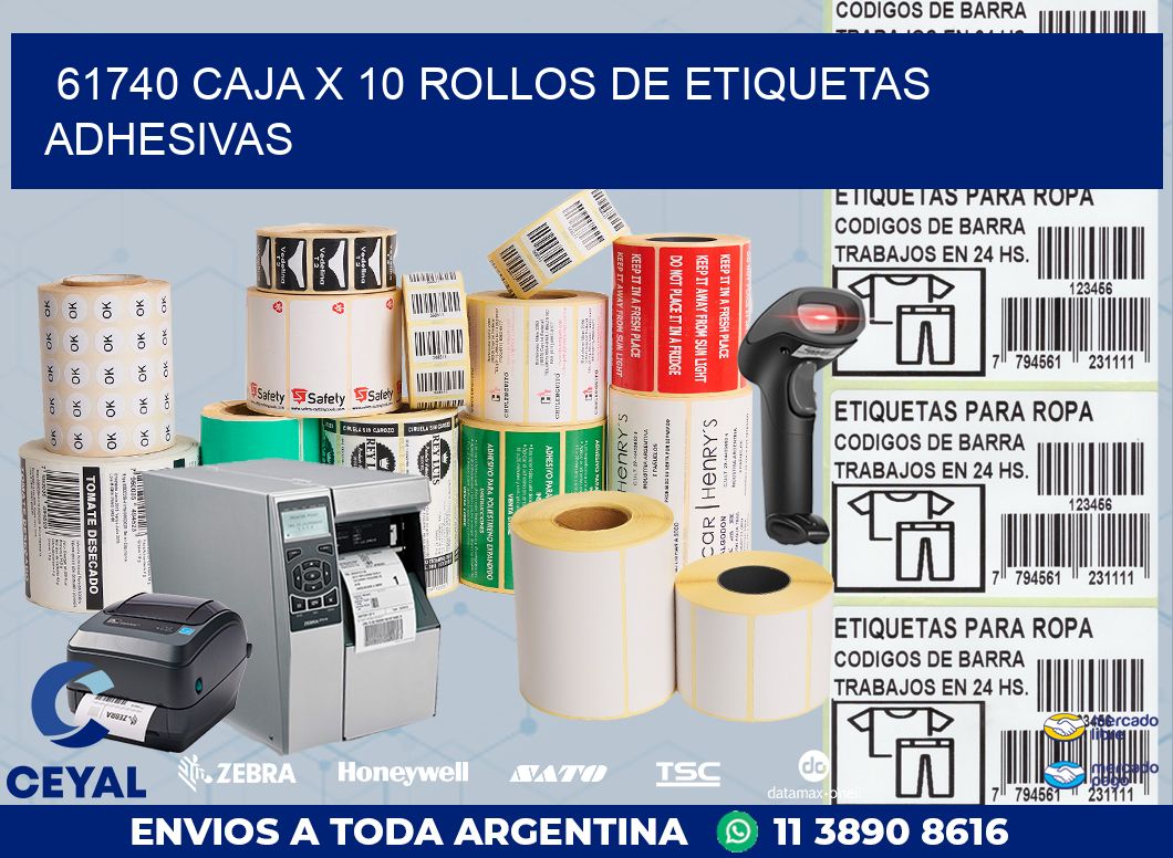 61740 CAJA X 10 ROLLOS DE ETIQUETAS ADHESIVAS