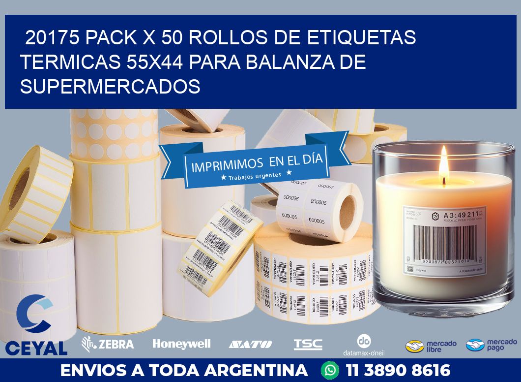 20175 PACK X 50 ROLLOS DE ETIQUETAS TERMICAS 55X44 PARA BALANZA DE SUPERMERCADOS