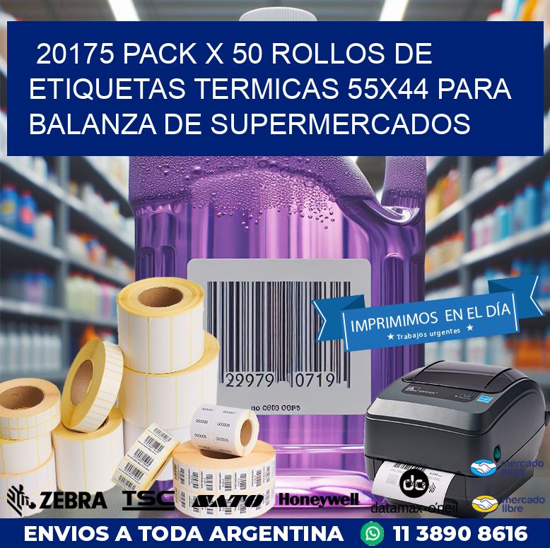 20175 PACK X 50 ROLLOS DE ETIQUETAS TERMICAS 55X44 PARA BALANZA DE SUPERMERCADOS