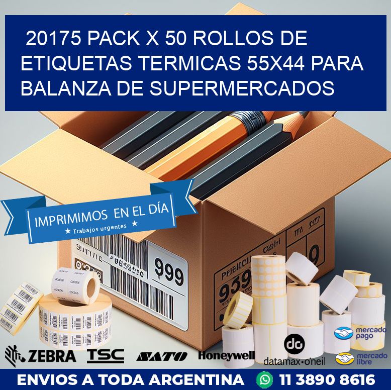 20175 PACK X 50 ROLLOS DE ETIQUETAS TERMICAS 55X44 PARA BALANZA DE SUPERMERCADOS